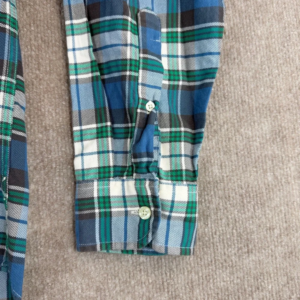 Vintage J Crew‎ Tailored Woven Shirts Blue Green Plaid Cotton Button Up Size L